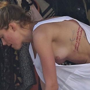 Amber Heard Flashing Her Bare Tits And White Panties