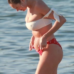 Candice Swanepoel Pregnant In A Bikini On A Beach