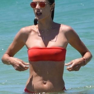 Alessandra Ambrosio Looking Hot In Wet Red Bikini