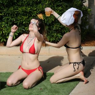 Bella Thorne Red Bikini And Beer Shower Photos